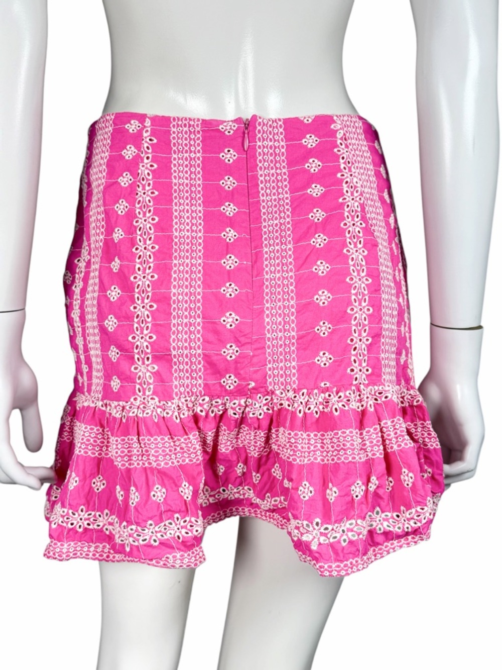 Le Lis Pink Eyelet Embroidered Ruffle Mini Skirt Cotton Boho Coquette Size M - Picture 5 of 8